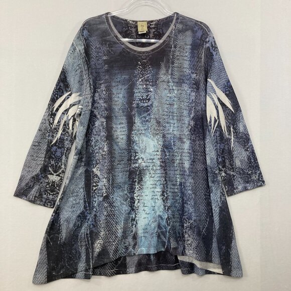 Jess & Jane size XL Gray Abstract Art to Wear 3/4 Sleeve Stretch Tunic Boho - Picture 1 of 9